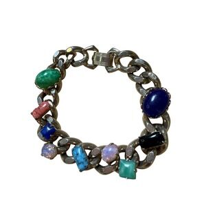 Vintage 60's Chunky Curb Chain Bracelet Multi Color Vintage Statement‎ Bohemian